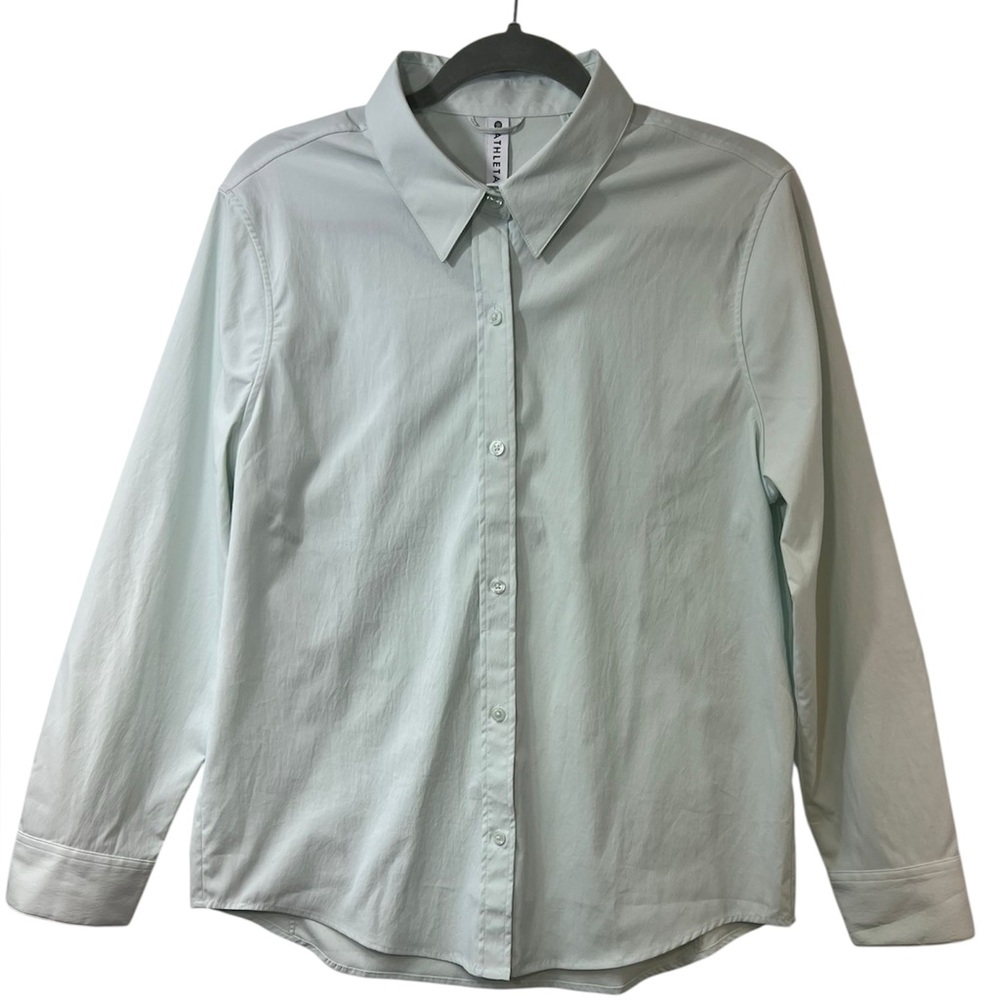 Athleta Midtown Shirt Womens Medium Button Up Light Green Long Sleeve Size Large - Picture 4 of 7